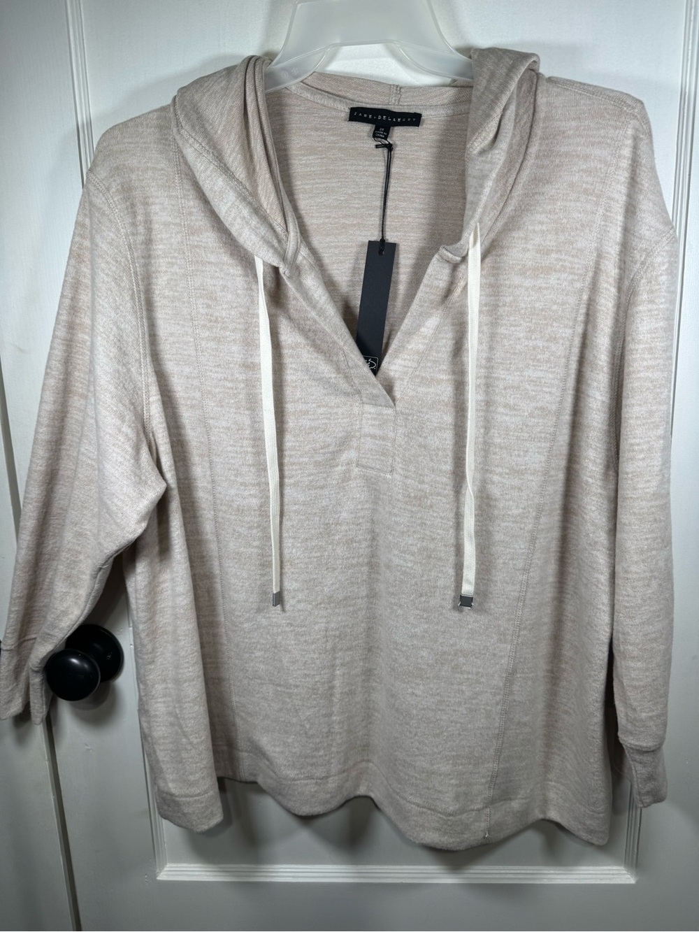 Jane Delancey Beige Hooded V-Neck Pullover